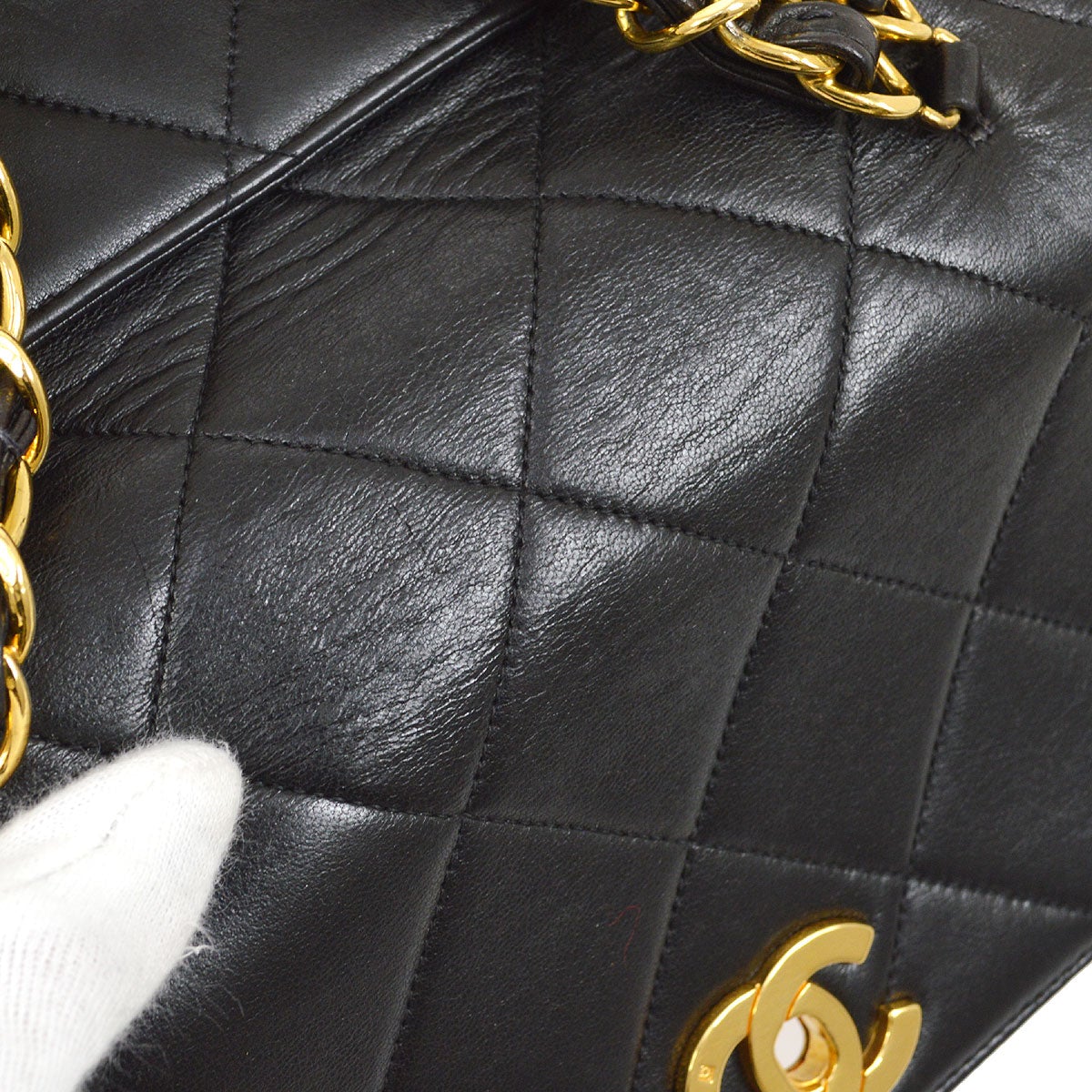 CHANEL 1994-1996 Chain Hand Bag Black Lambskin