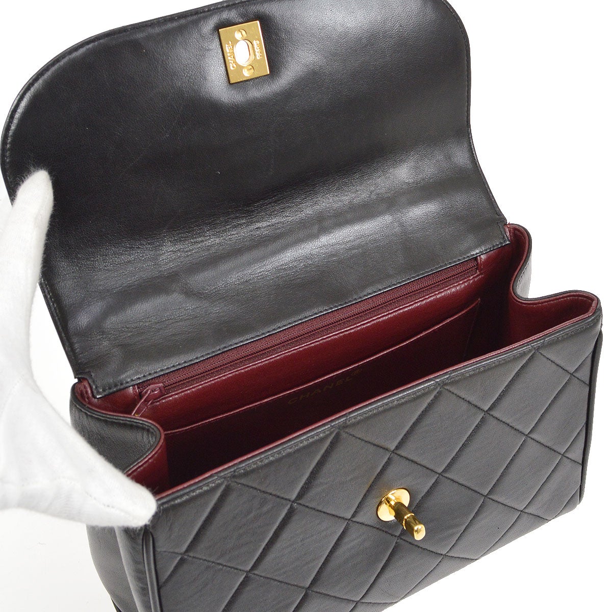 CHANEL 1994-1996 Chain Hand Bag Black Lambskin