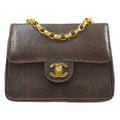 CHANEL 1989-1991 Classic Square Flap 17 Brown Lizard
