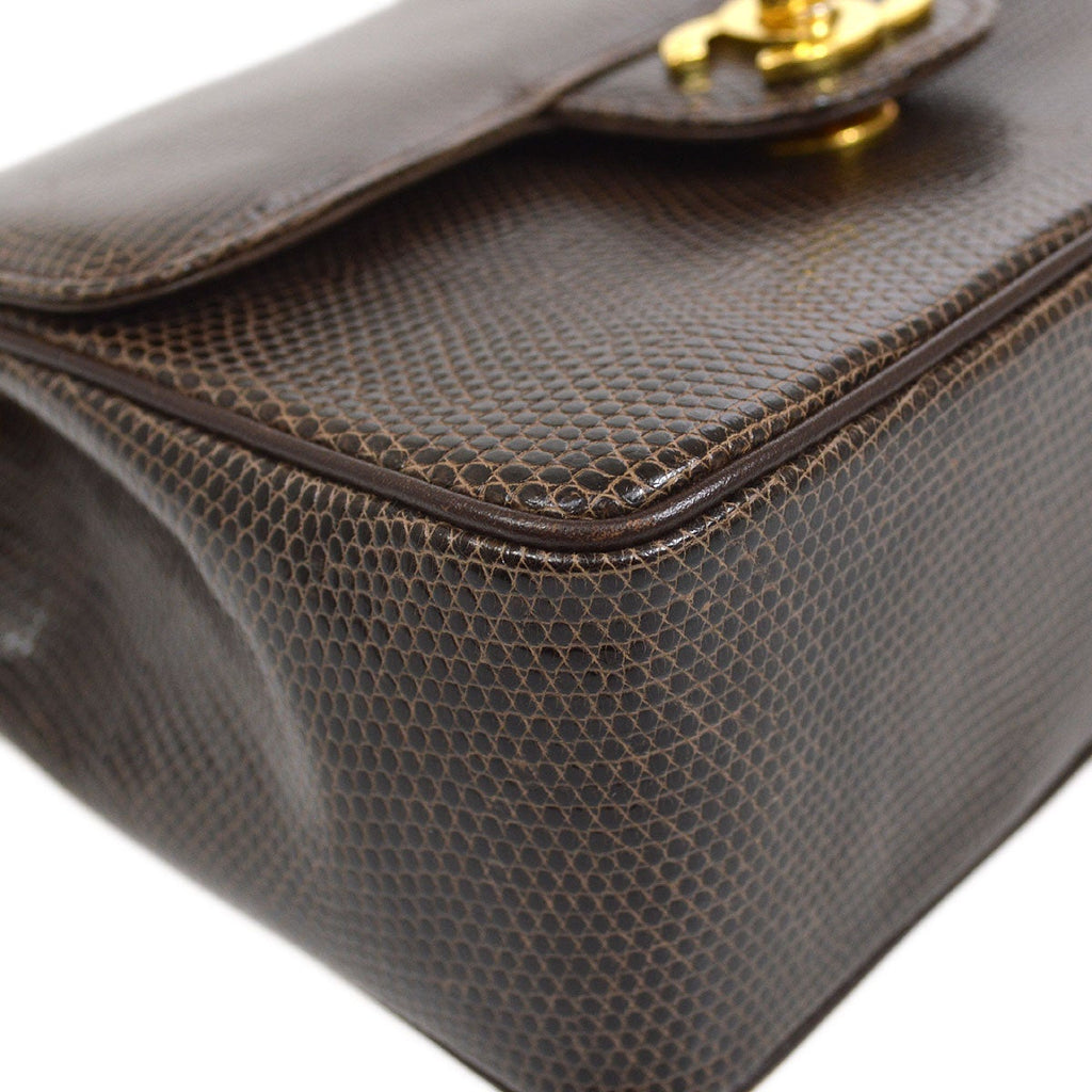 CHANEL 1989-1991 Classic Square Flap 17 Brown Lizard