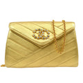CHANEL 1991-1994 Gold Lambskin Diagonal Rhinestone CC Evening Bag