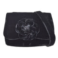 CHANEL 1991-1994 Camellia Shoulder Bag Black Velvet