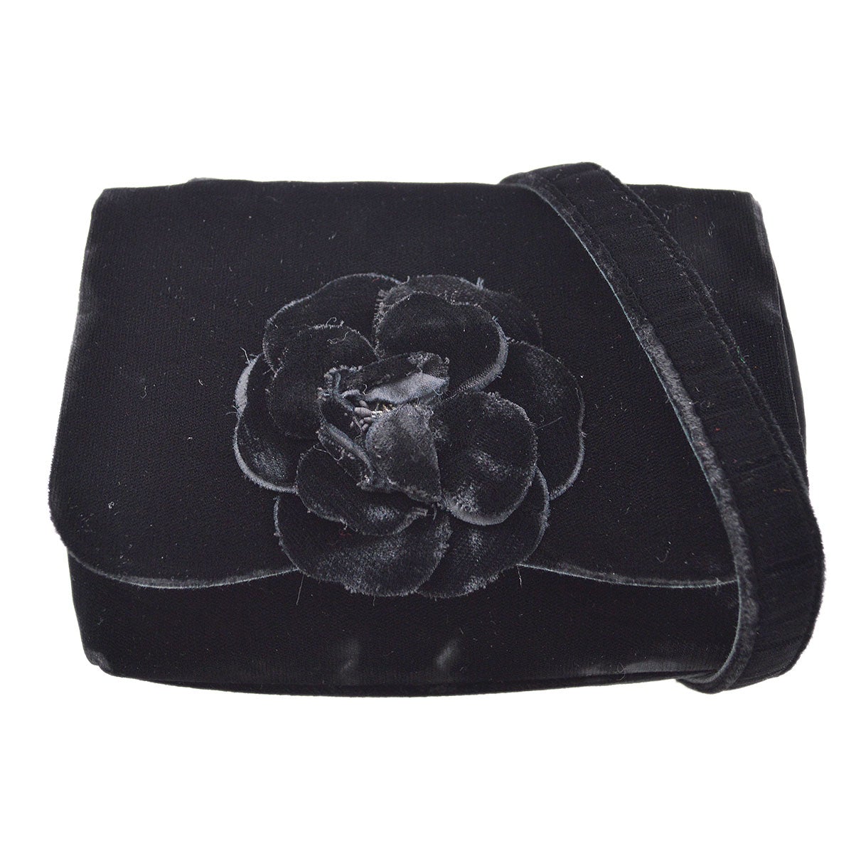CHANEL 1991-1994 Camellia Shoulder Bag Black Velvet