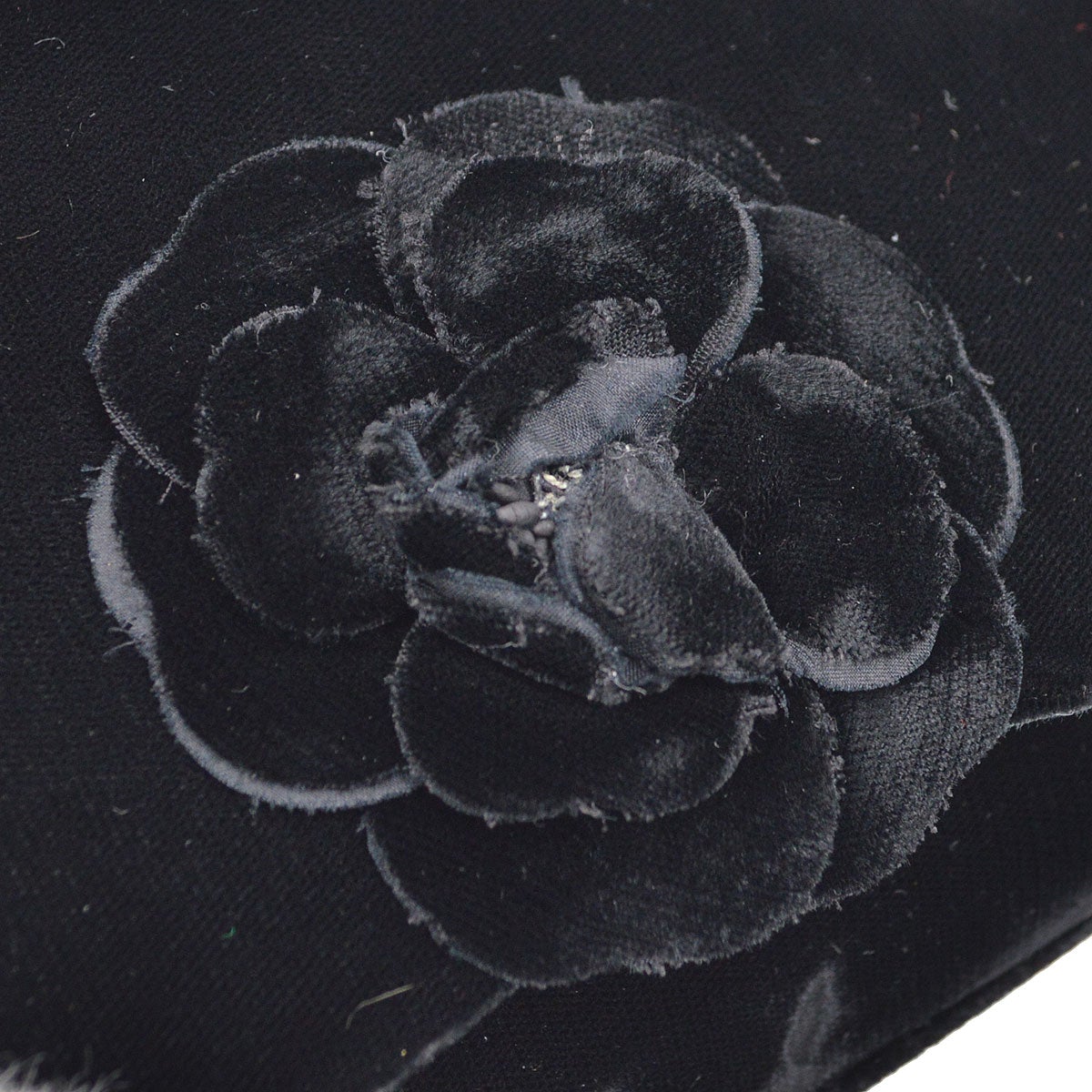 CHANEL 1991-1994 Camellia Shoulder Bag Black Velvet