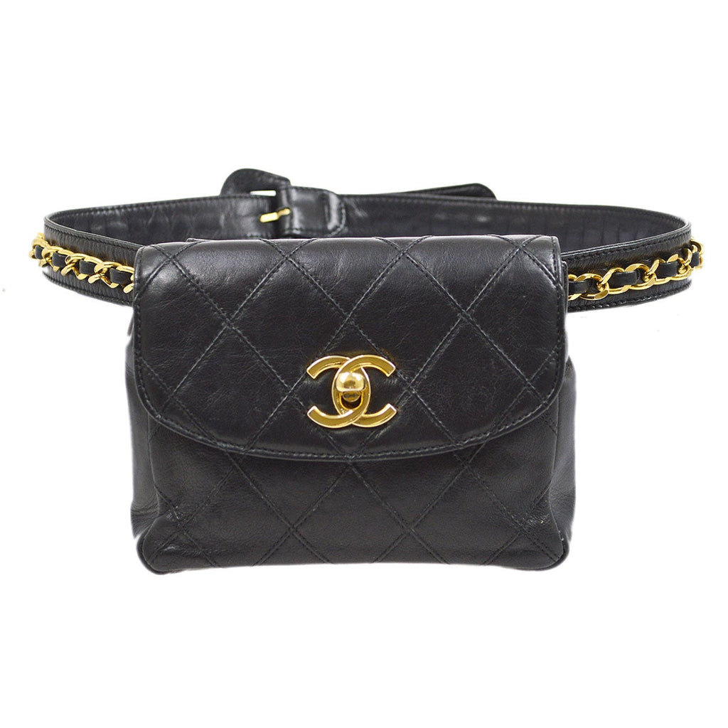 CHANEL 1991-1994 Black Lambskin Cosmoline Belt Bag #70