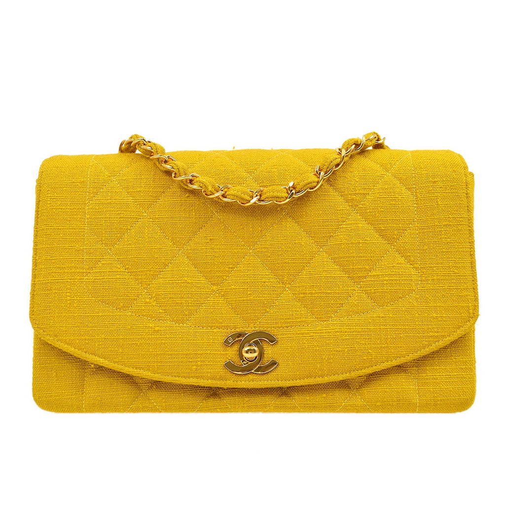 CHANEL 1991-1994 Yellow Linen Diana Medium
