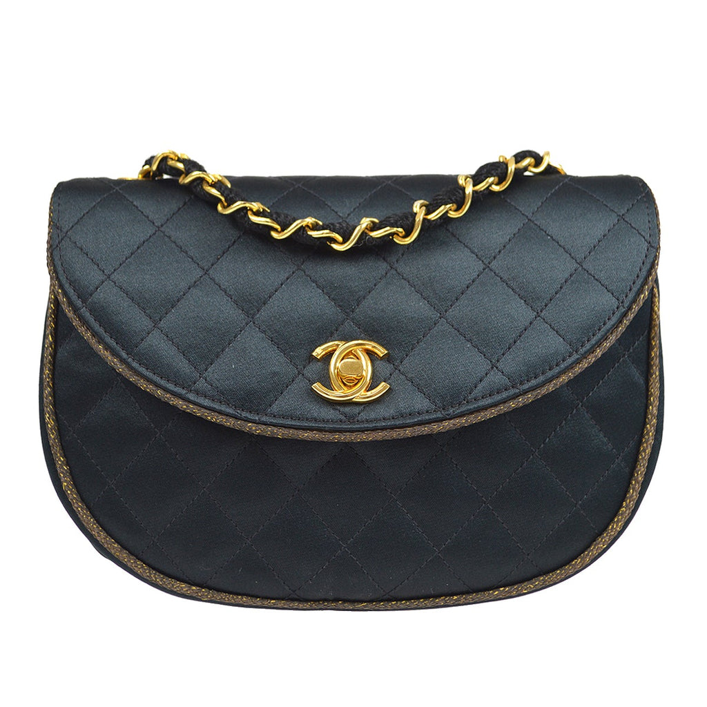 CHANEL 1994-1996 Black Satin Half Moon Flap Bag