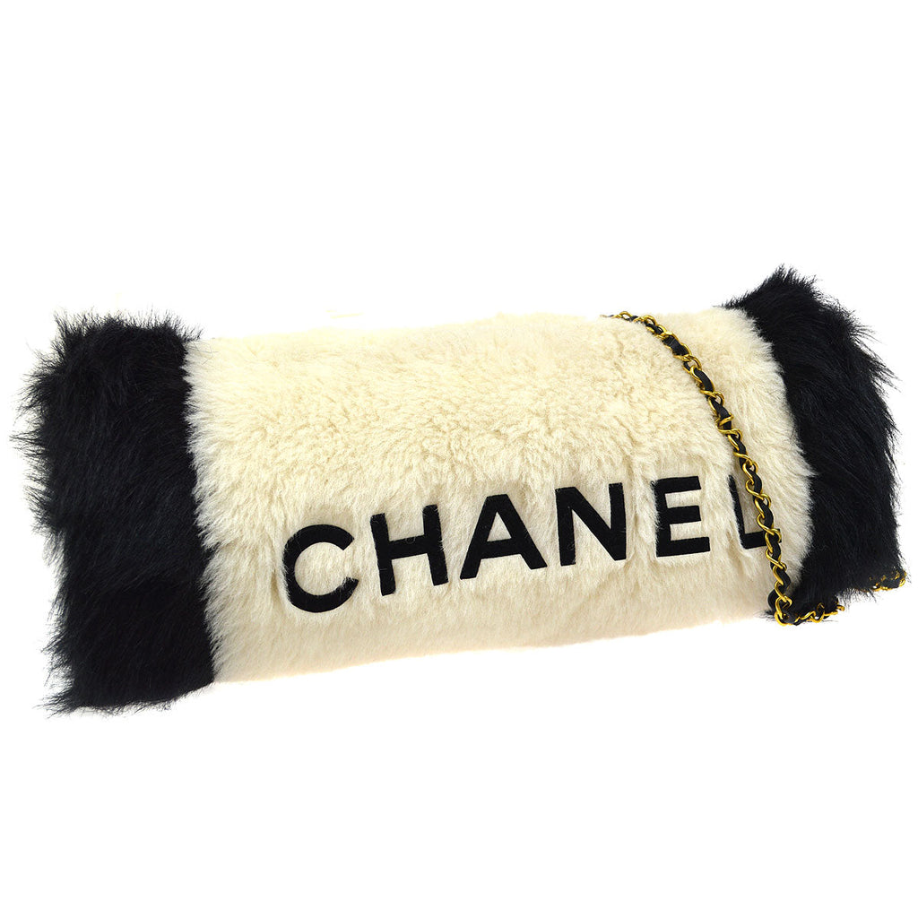 CHANEL 1994 Ivory Faux Fur Logo Arm Warmer Bag