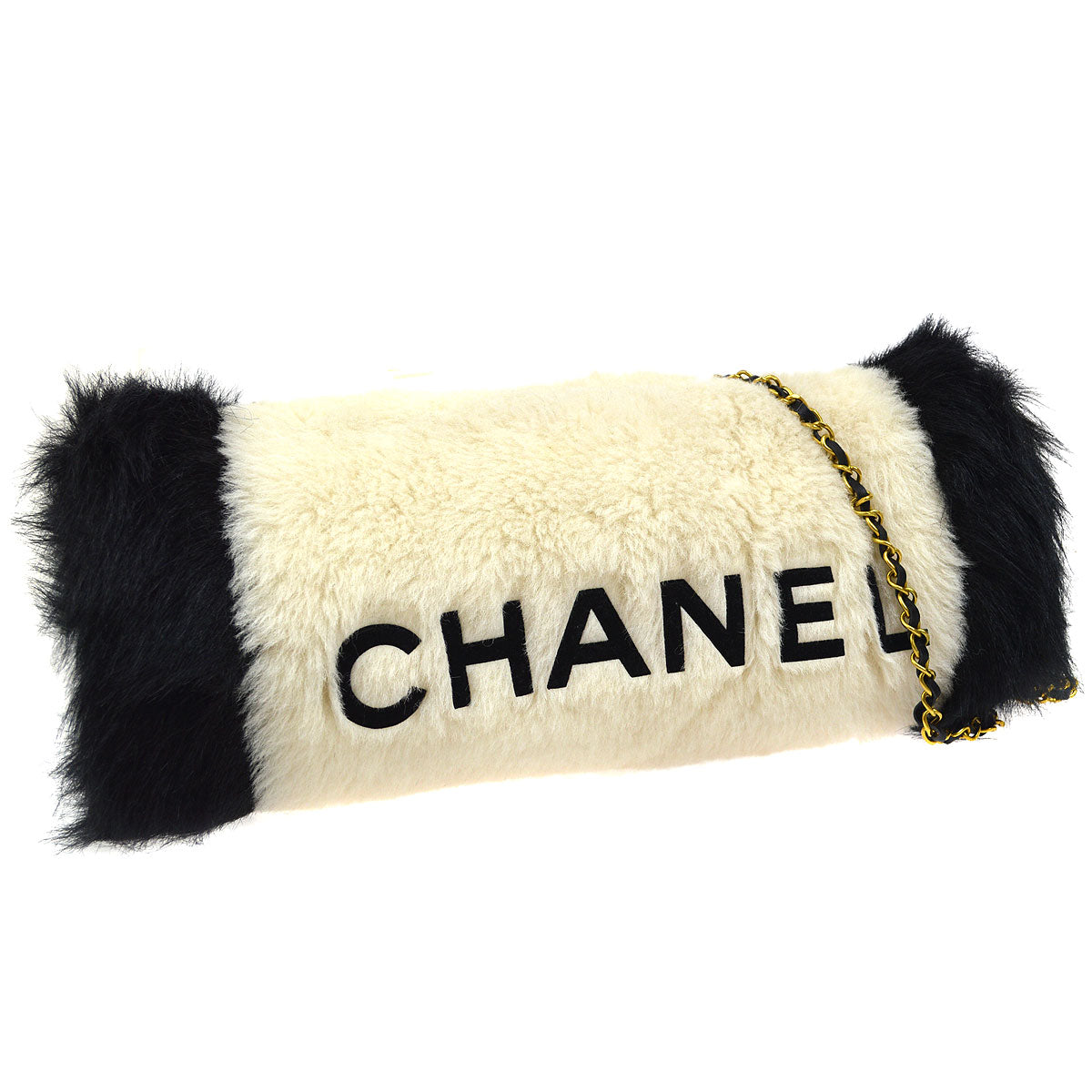 CHANEL 1994 Ivory Faux Fur Logo Arm Warmer Bag