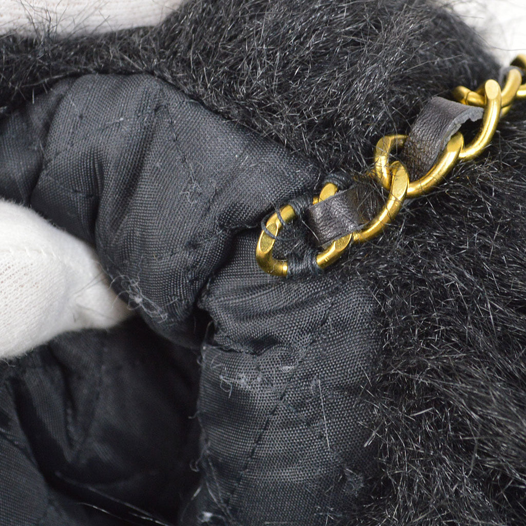 CHANEL 1994 Ivory Faux Fur Logo Arm Warmer Bag