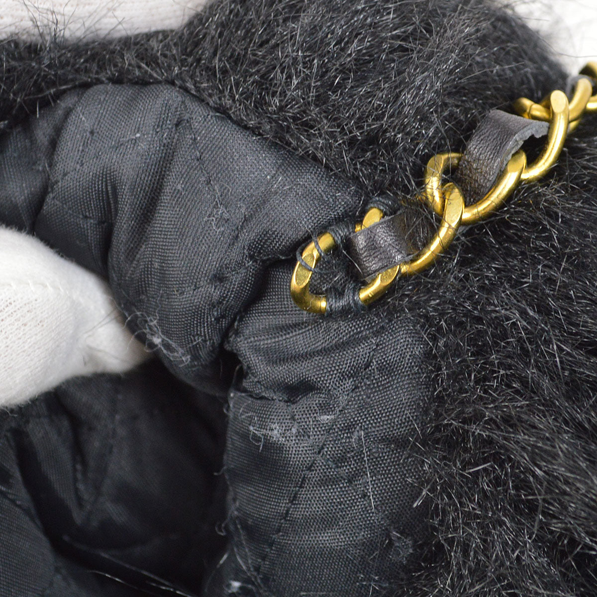 CHANEL 1994 Ivory Faux Fur Logo Arm Warmer Bag