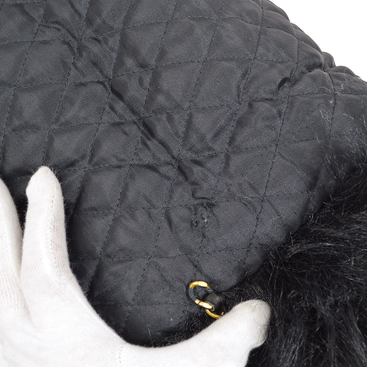 CHANEL 1994 Ivory Faux Fur Logo Arm Warmer Bag