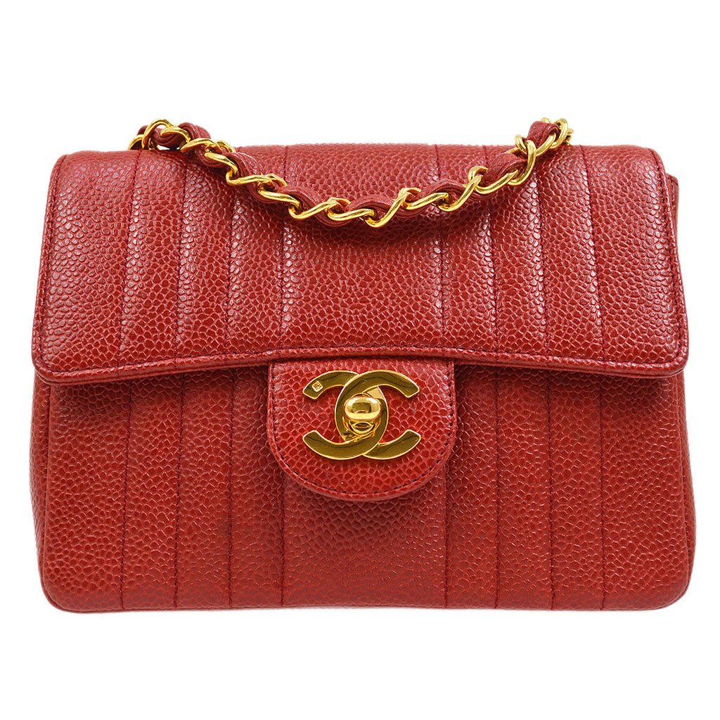 CHANEL 1991-1994 Vertical Classic Square Flap 17 Red Caviar