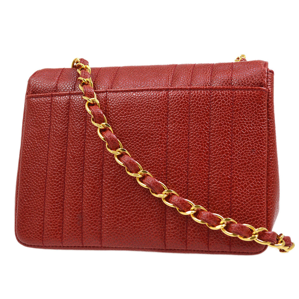 CHANEL 1991-1994 Vertical Classic Square Flap 17 Red Caviar