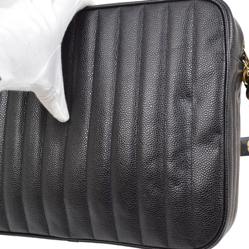 CHANEL 1994-1996 Black Caviar Vertical Pocket Camera Bag Jumbo