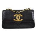 CHANEL 1989-1991 Black Lizard Pointed Flap Bag