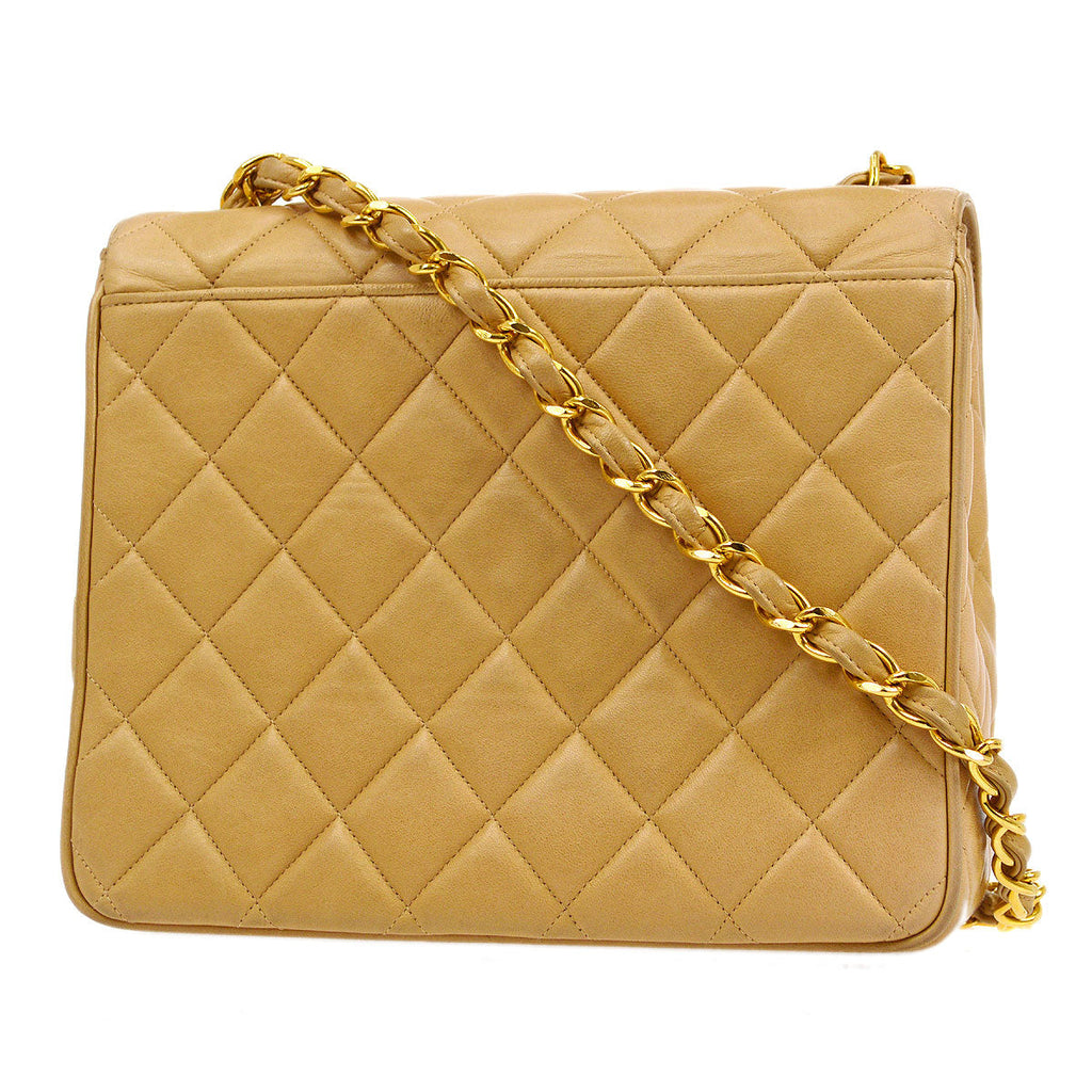 CHANEL 1994-1996 Beige Lambskin Straight Flap Medium