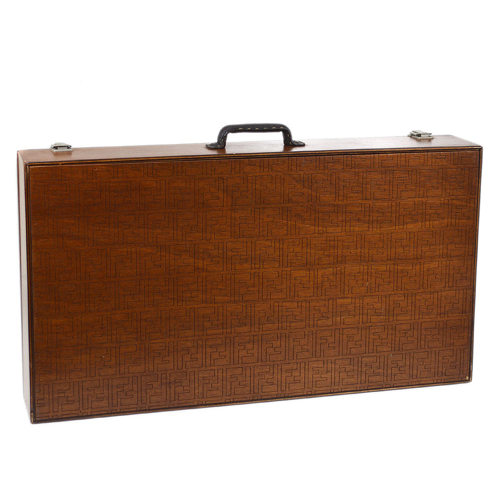 FENDI Wooden Trunk and Baguette Hand Bag Set Brown White 03594