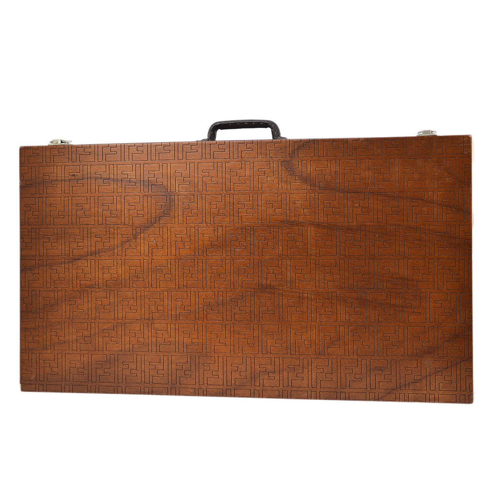 FENDI Wooden Trunk and Baguette Hand Bag Set Brown White 03594