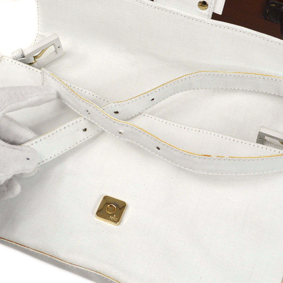 FENDI Wooden Trunk and Baguette Hand Bag Set Brown White 03594