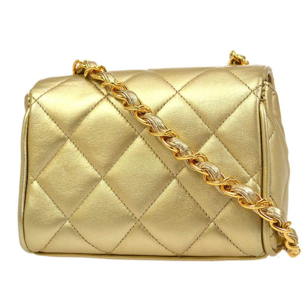 CHANEL 1994-1996 Gold Lambskin Cube Straight Flap Bag Micro