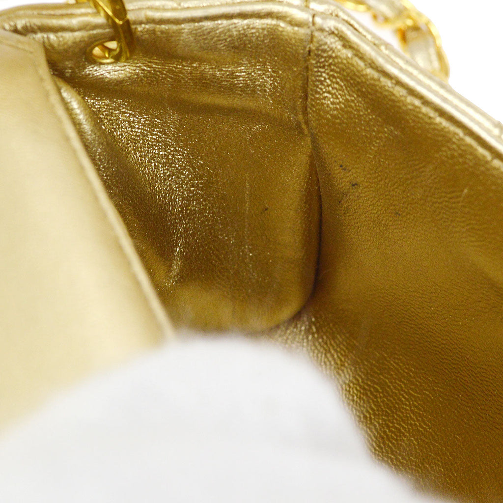 CHANEL 1994-1996 Gold Lambskin Cube Straight Flap Bag Micro
