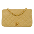 CHANEL Full Flap Single Chain Shoulder Bag Beige