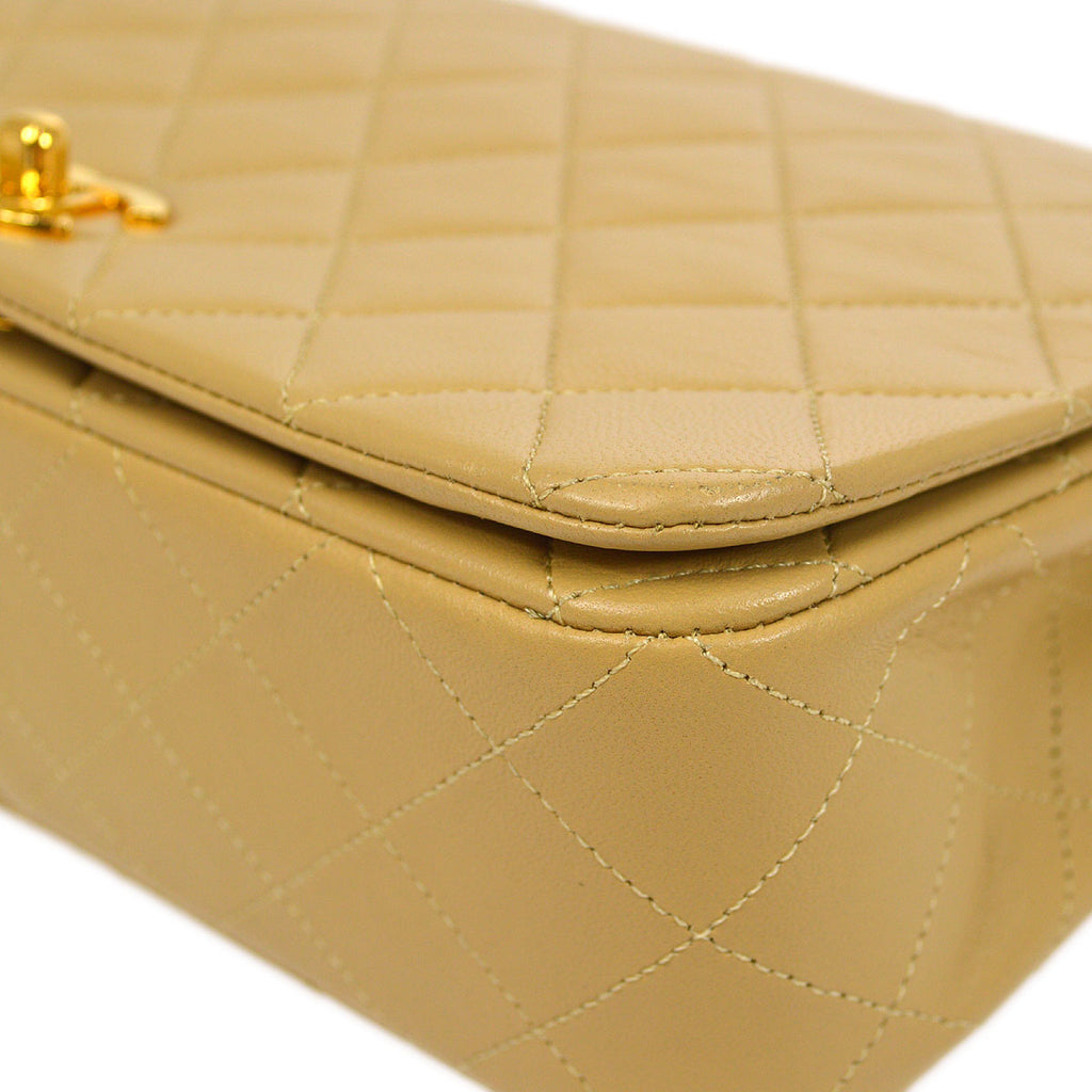 CHANEL Full Flap Single Chain Shoulder Bag Beige