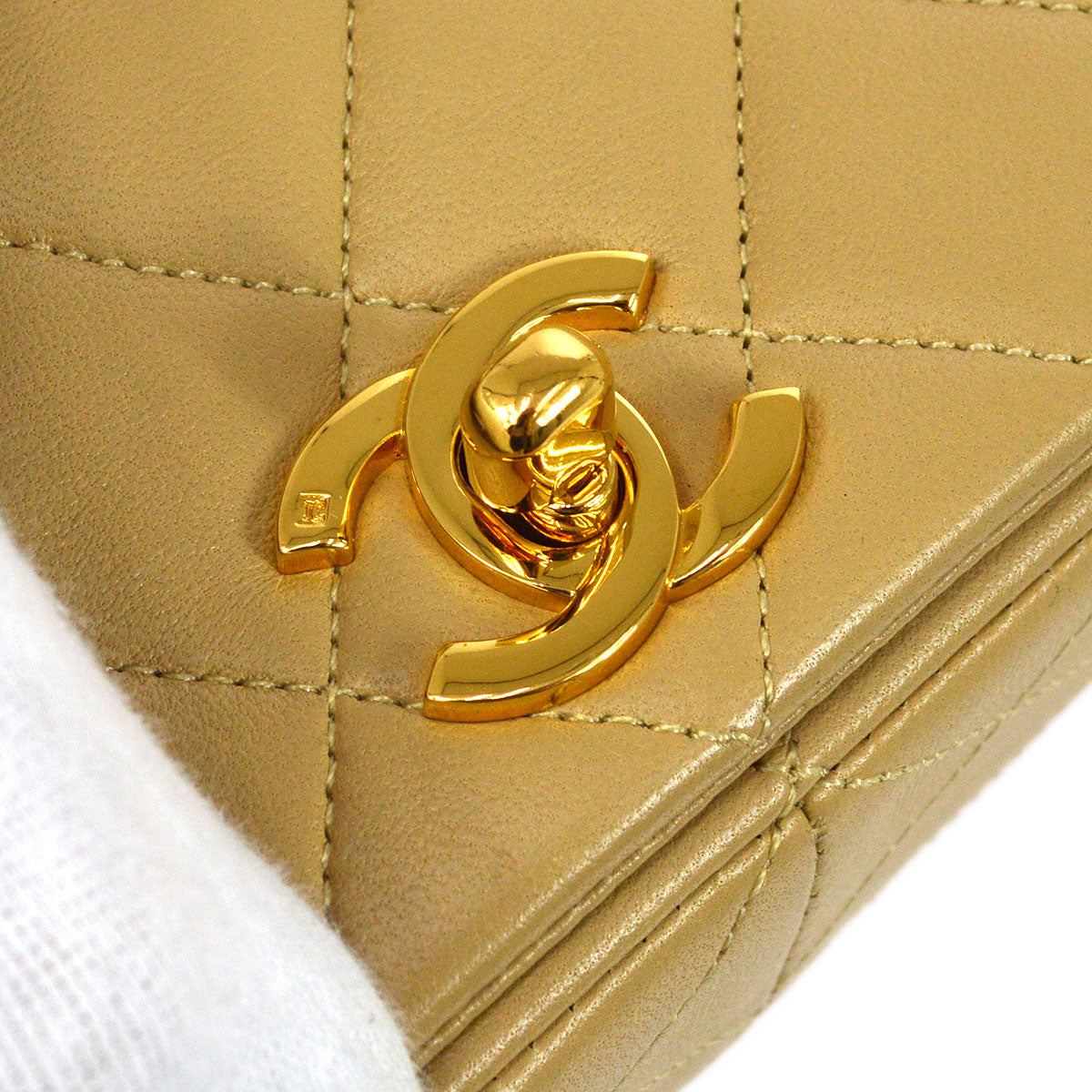 CHANEL Full Flap Single Chain Shoulder Bag Beige