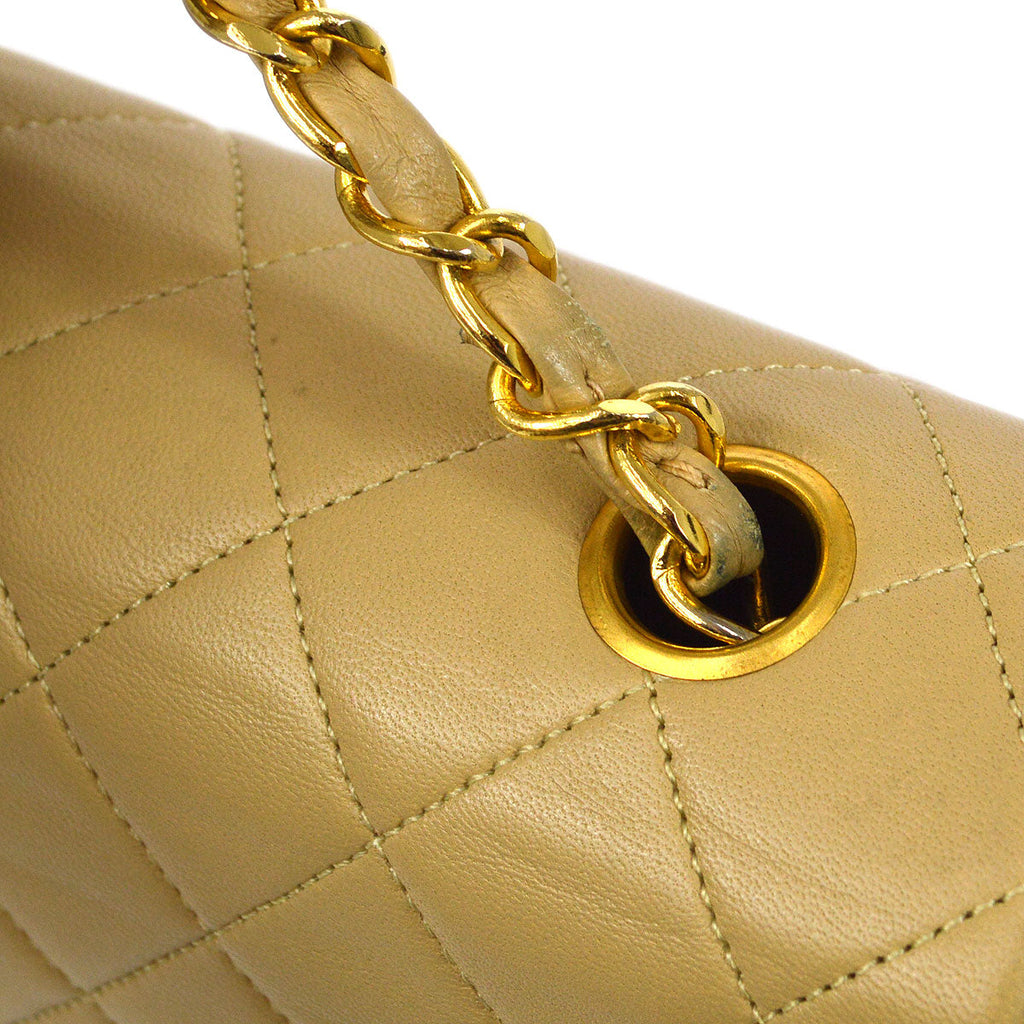 CHANEL Full Flap Single Chain Shoulder Bag Beige