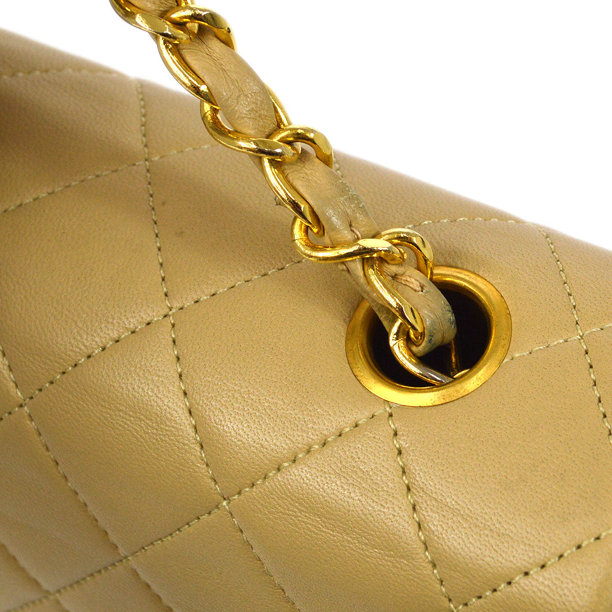 CHANEL Full Flap Single Chain Shoulder Bag Beige