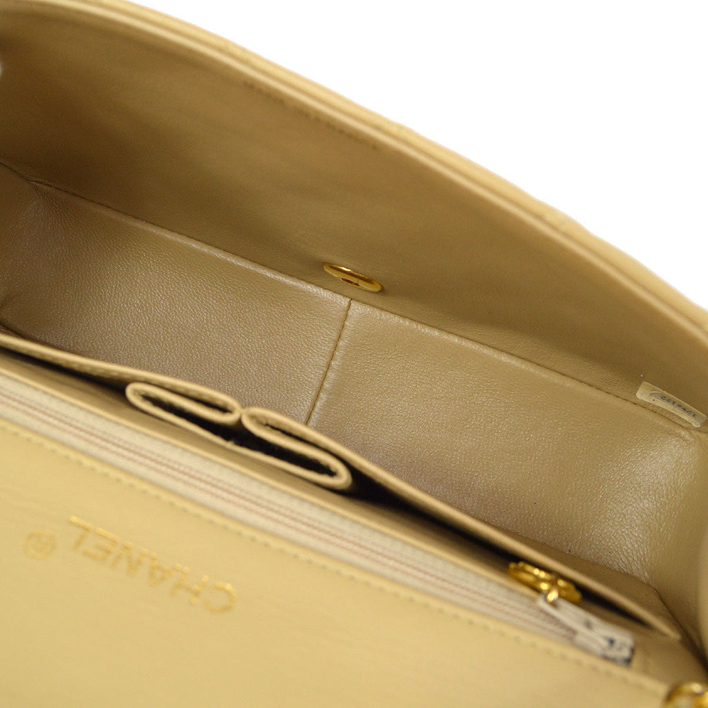 CHANEL Full Flap Single Chain Shoulder Bag Beige
