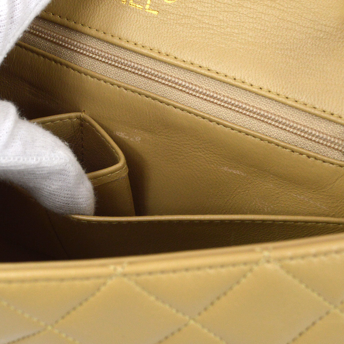 CHANEL Full Flap Single Chain Shoulder Bag Beige