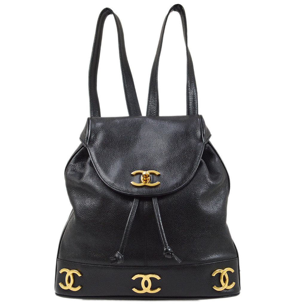 CHANEL 1991-1994 Triple CC Backpack Black Caviar