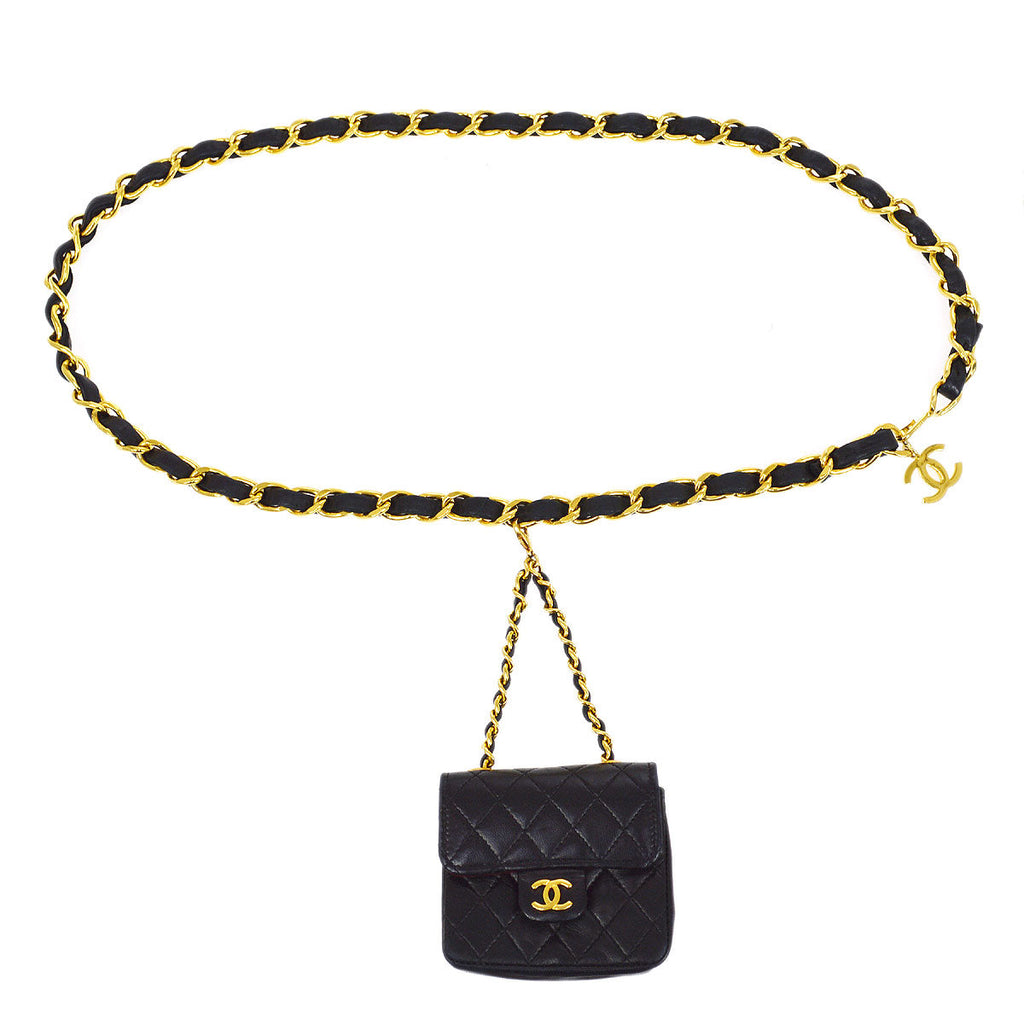 CHANEL 1990s Black Lambskin Belt Bag Micro