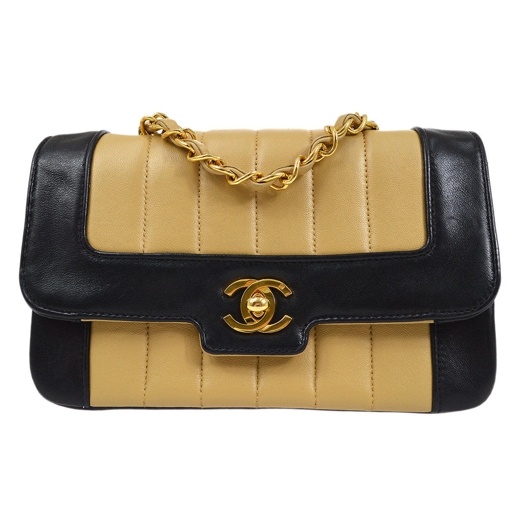 CHANEL 1991-1994 Vertical Border Flap Mini Beige Lambskin