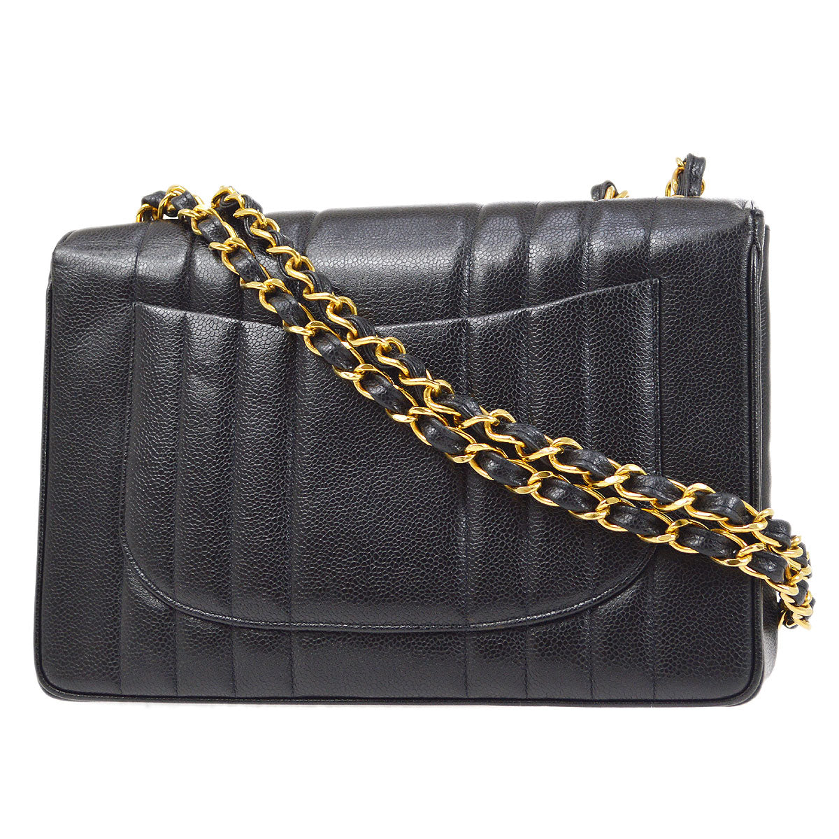 CHANEL 1991-1994 Black Caviar Vertical Classic Flap Jumbo