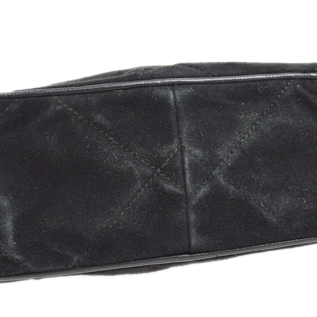 CHANEL 1986-1988 Diamond Camera Bag Mini Black Suede