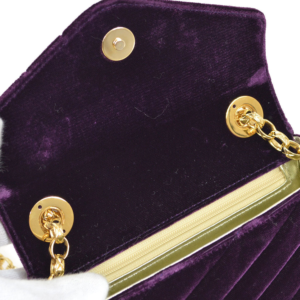 CHANEL * 1991-1994 Purple Velvet Rhinestone CC Diagonal Letter Flap Bag
