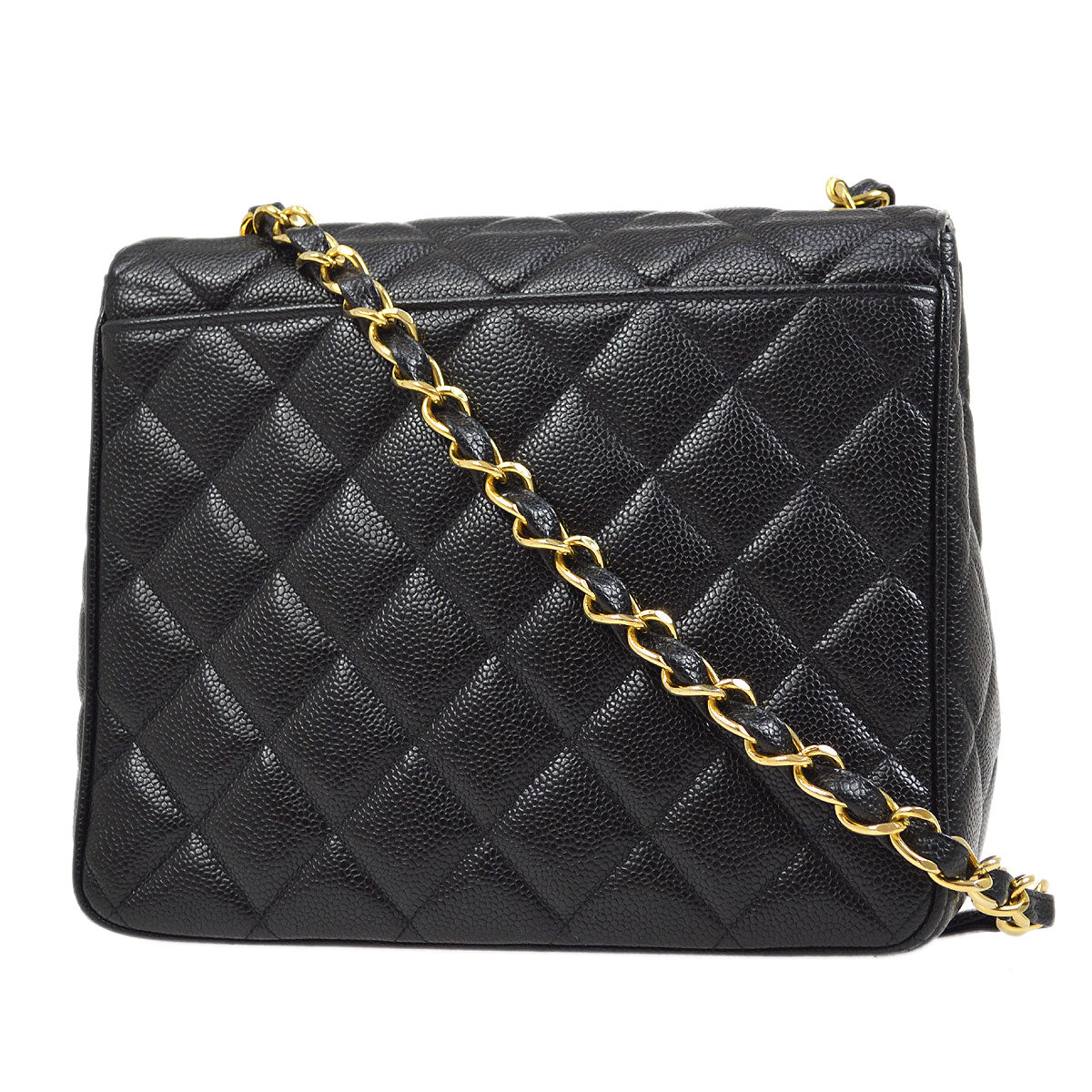 CHANEL 1994-1996 Big CC Straight Flap Bag Medium Black Caviar