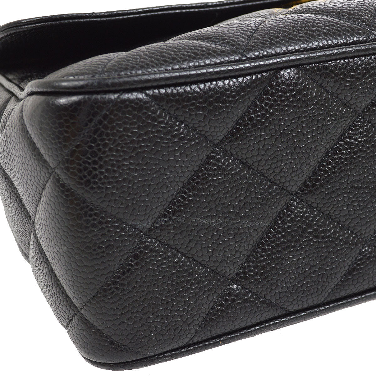CHANEL 1994-1996 Big CC Straight Flap Bag Medium Black Caviar