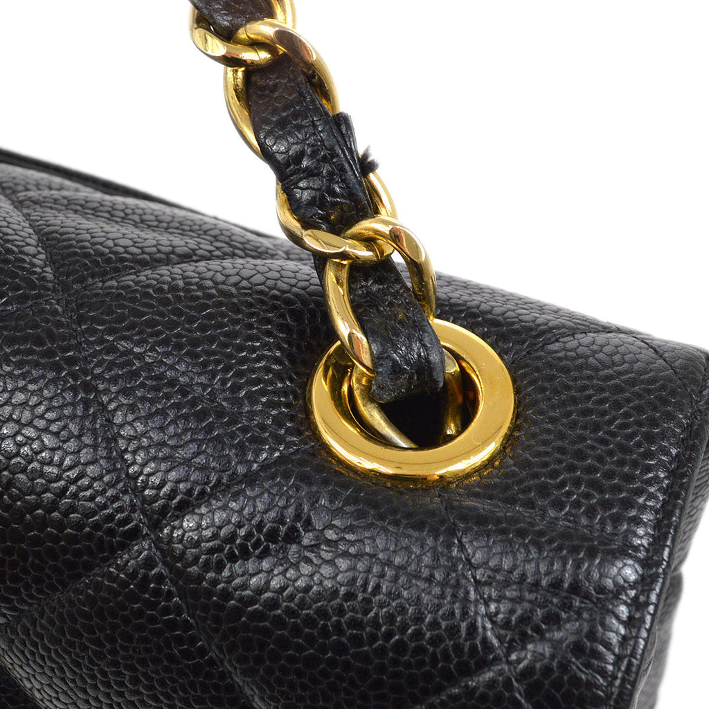 CHANEL 1994-1996 Big CC Straight Flap Bag Medium Black Caviar