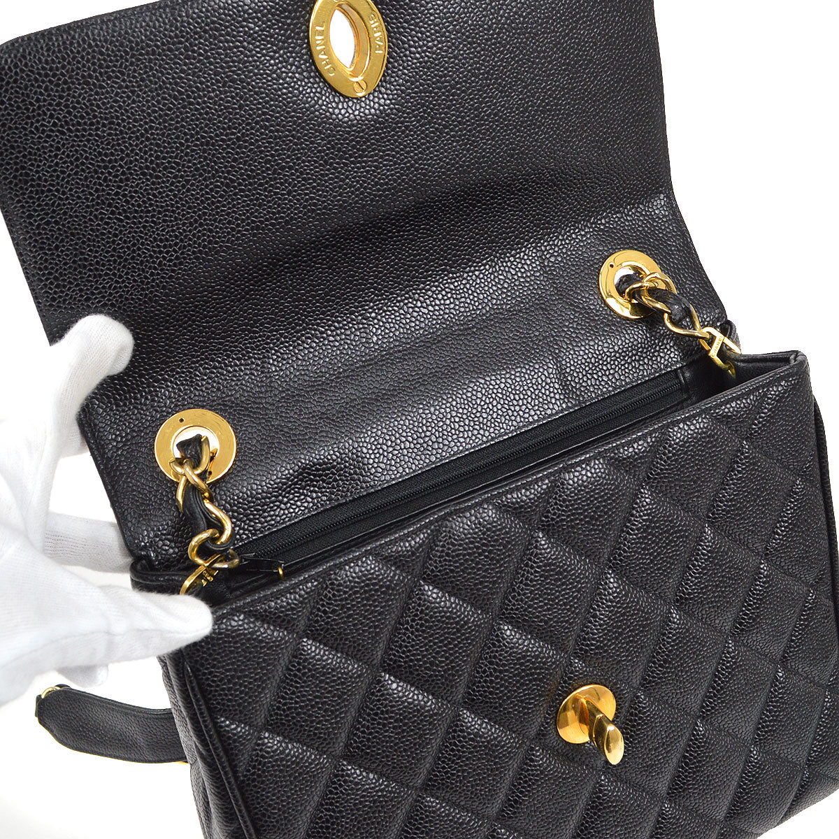 CHANEL 1994-1996 Big CC Straight Flap Bag Medium Black Caviar