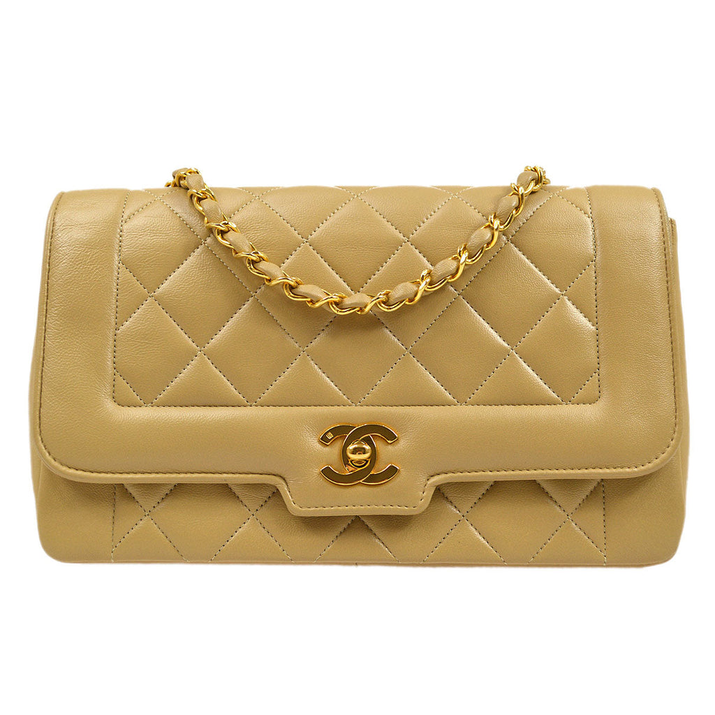 CHANEL 1986-1988 Beige Lambskin Border Flap Medium