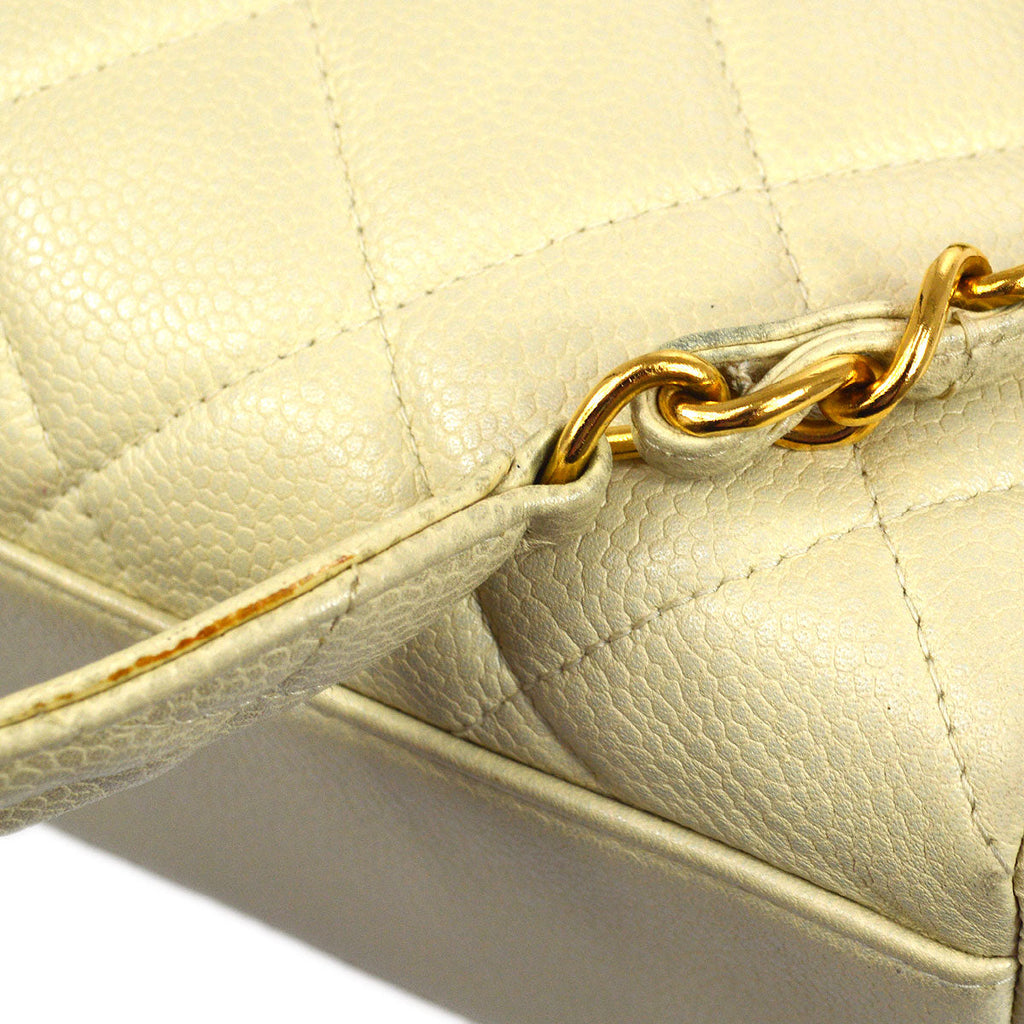 CHANEL 1996 Ivory Caviar Straight Flap Large