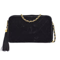CHANEL 1991-1994 Black Velvet Diamond Camera Bag Small