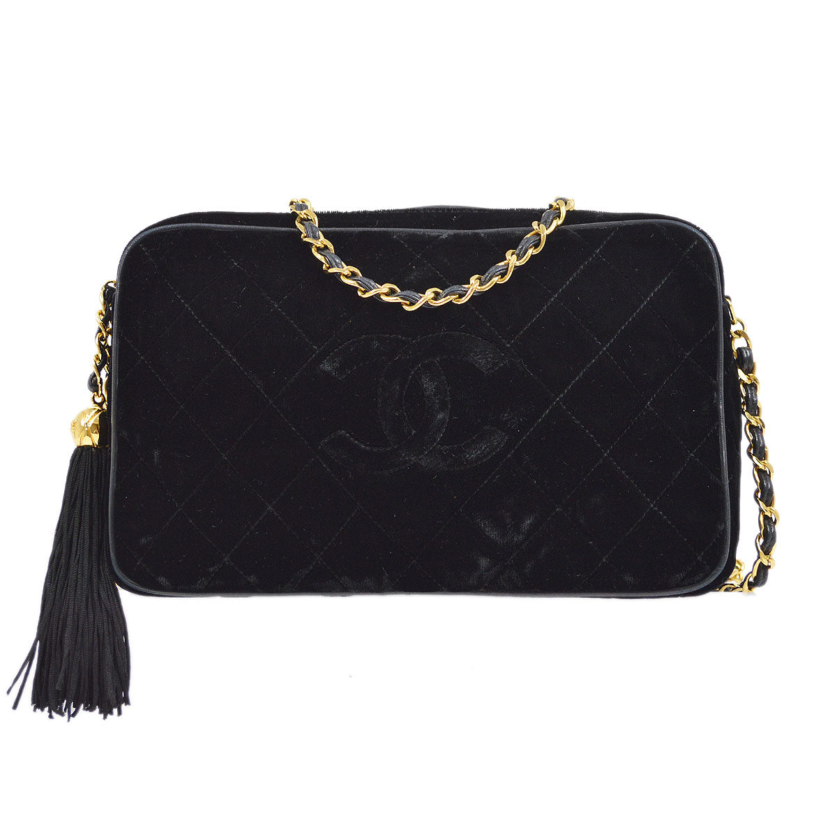 CHANEL 1991-1994 Black Velvet Diamond Camera Bag Small