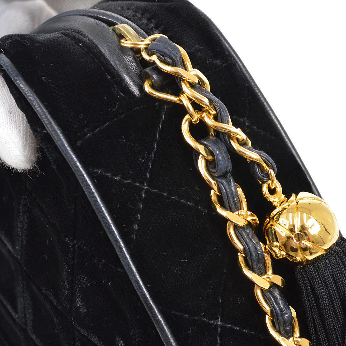 CHANEL 1991-1994 Black Velvet Diamond Camera Bag Small