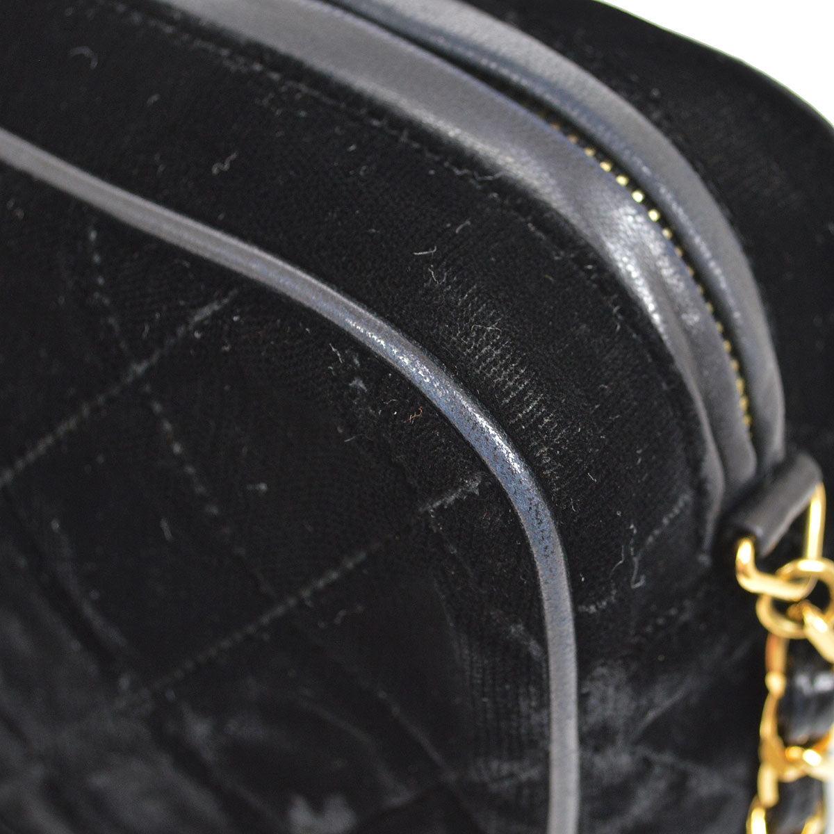 CHANEL 1991-1994 Black Velvet Diamond Camera Bag Small