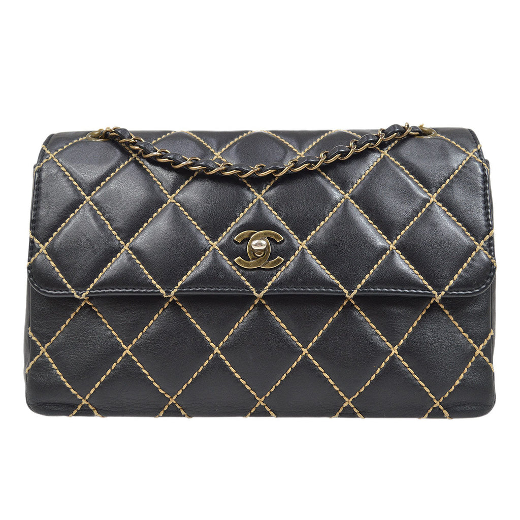 CHANEL 2000-2001 Gunmetal Hardware Wild Stitch Straight Flap Large